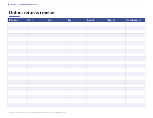 Preview of Printable Returns Tracker